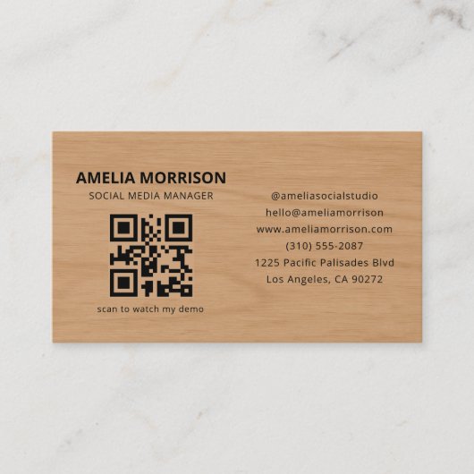 Modern Wood QR Code Minimalist Professional 名刺 (正面)