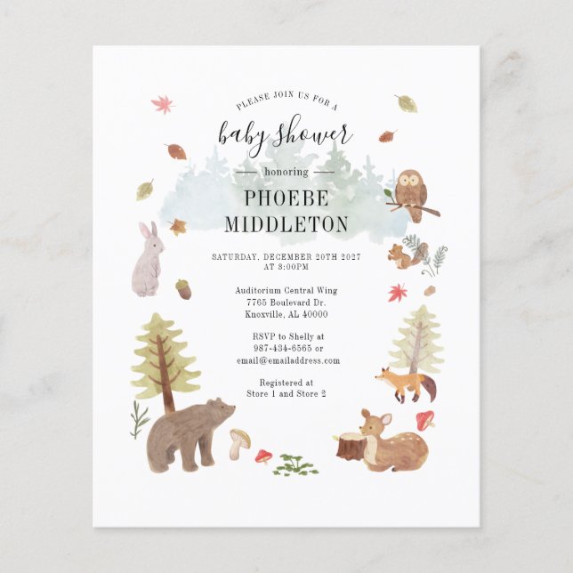 Modern Woodland Animals Boy Baby Shower Invitation (正面)