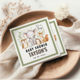 Modern Woodland Animals Forest Boy Baby Shower スタンダードカクテルナプキン