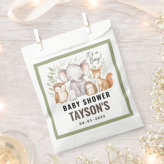 Modern Woodland Animals Forest Boy Baby Shower フェイバーバッグ (クリップ留めされた状態)