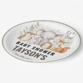 Modern Woodland Animals Forest Boy Baby Shower ペーパープレート (アングル)