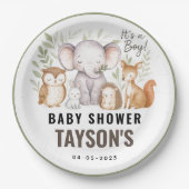 Modern Woodland Animals Forest Boy Baby Shower ペーパープレート (正面)