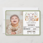 Modern Woodland Animals Forest Boy Baby Shower 招待状 (正面)