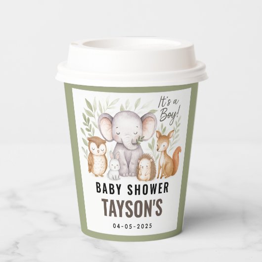 Modern Woodland Animals Forest Boy Baby Shower 紙コップ (裏面)