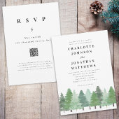Modern Woodland Forest QR Code Winter Wedding 招待状