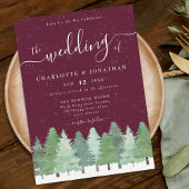 Modern Woodland Rustic Burgundy Winter Wedding 招待状