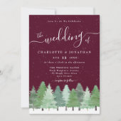Modern Woodland Rustic Burgundy Winter Wedding 招待状 (正面)