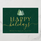 Modern Woodland Snow Happy Holidays Business Logo 箔シーズンカード (正面)