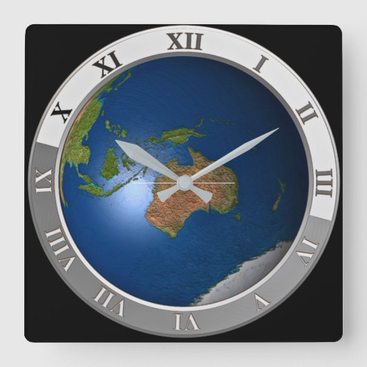 Modern World Map Wall Clock スクエア壁時計 (正面)