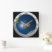 Modern World Map Wall Clock スクエア壁時計 (ホーム)