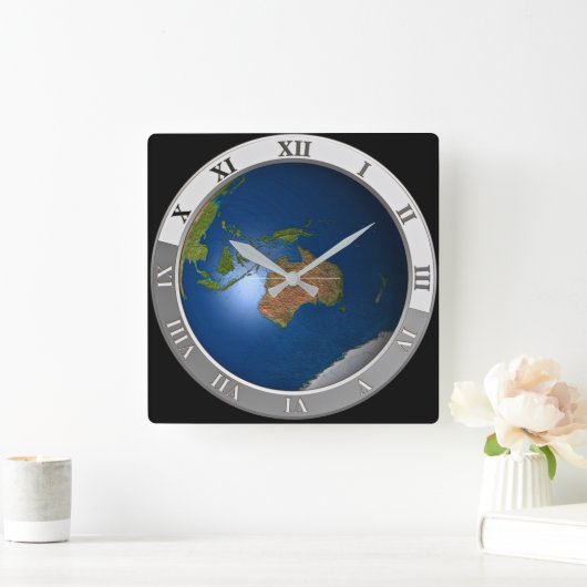 Modern World Map Wall Clock スクエア壁時計 (ホーム)