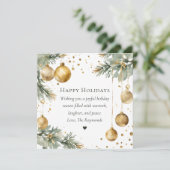 Modern Wreath Green and Gold Happy Holidays Photo シーズンカード (スタンド正面)