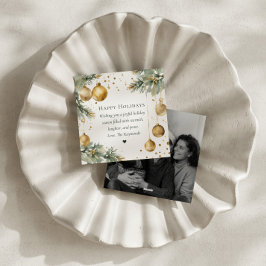 Modern Wreath Green and Gold Happy Holidays Photo シーズンカード