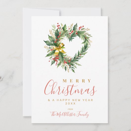 Modern Wreath Heart-Shape Merry Christmas Photo (正面)