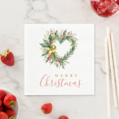 Modern Wreath Heart-Shape Merry Christmas Script スタンダードランチョンナプキン (インサイチュ)