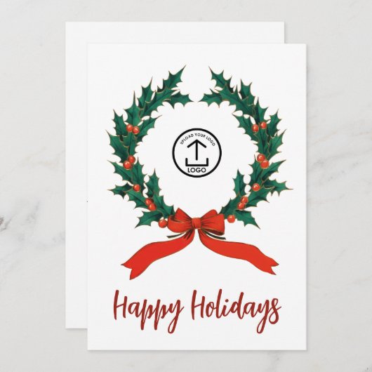 Modern Wreath Your Logo Happy Holidays (正面/裏面)