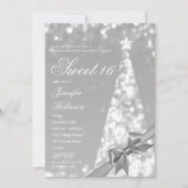 Modern Xmas Tree Ribbon Sweet 16 Birthday Party 招待状 (正面)