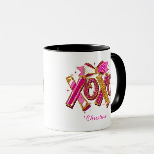 Modern XOXO Valentines Day Custom Name マグカップ (正面右)