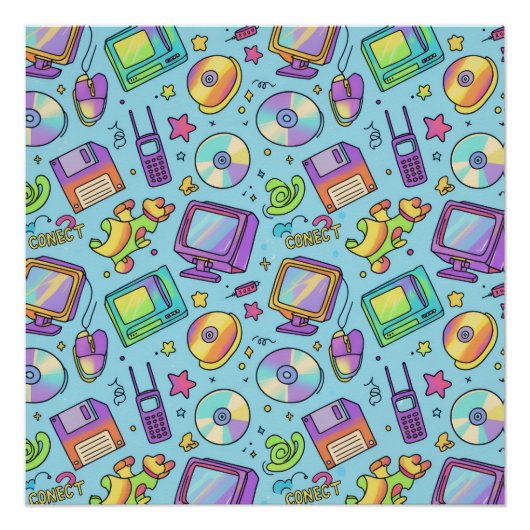 Modern Y2K Retro Tech Aesthetic Art Poster ポスター (正面)