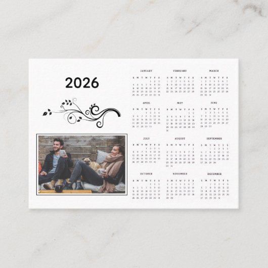 Modern Year 2026 Photo Calendar with Foliage  名刺 (正面)