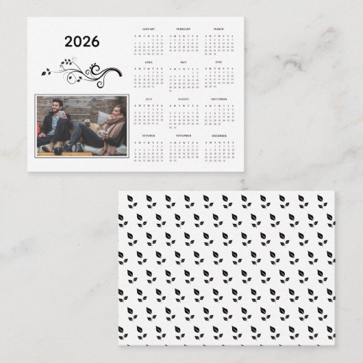 Modern Year 2026 Photo Calendar with Foliage  名刺 (正面/裏面)