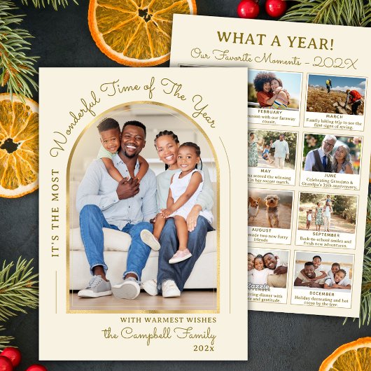 Modern Year in Review Gold Arch 13 Photo Collage シーズンカード