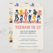 Modern Yeehaw Cowgirl 21st Birthday Party 招待状 (正面/裏面)