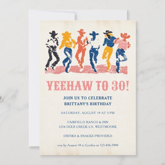Modern Yeehaw Cowgirl 30th Birthday Party 招待状 (正面)