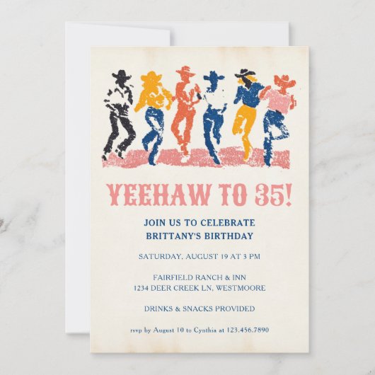 Modern Yeehaw Cowgirl 35th Birthday Party 招待状 (正面)