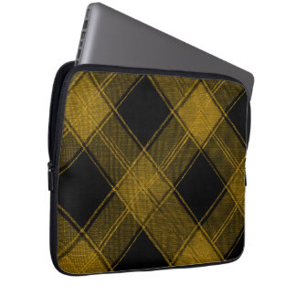 Modern Yellow and Black Buffalo Plaid Laptop Sleev ラップトップスリーブ