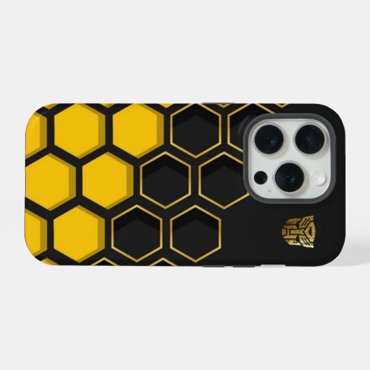 Modern Yellow and Black Honeycomb Pattern Custom N iPhoneケース (裏面横)