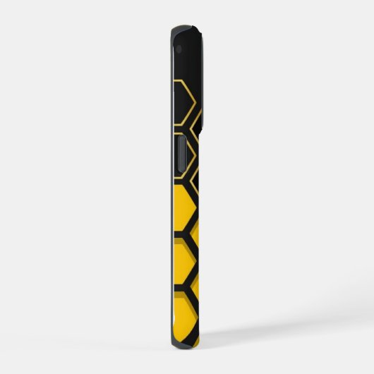 Modern Yellow and Black Honeycomb Pattern Custom N iPhoneケース (右側面)