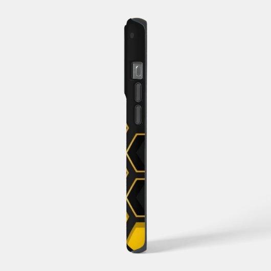Modern Yellow and Black Honeycomb Pattern Custom N iPhoneケース (左側面)