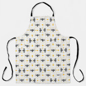 Modern Yellow Bee Pattern Elegant Black Monogram エプロン (正面)