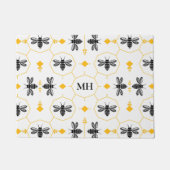Modern Yellow Black Bee Pattern Elegant Monogram ドアマット (正面)