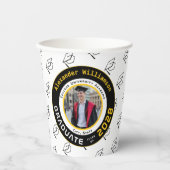 Modern Yellow Black White Graduation Photo Party 紙コップ (正面)