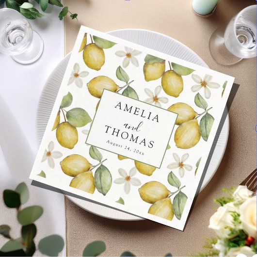 Modern Yellow Citrus Wedding スタンダードカクテルナプキン