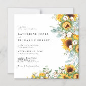 Modern Yellow Floral Sunflowers No Parents Wedding マグネット招待状 (正面)