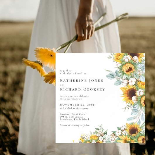 Modern Yellow Floral Sunflowers No Parents Wedding マグネット招待状