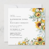 Modern Yellow Floral Sunflowers No Parents Wedding 招待状 (正面)