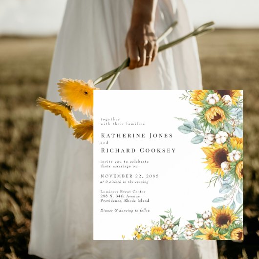 Modern Yellow Floral Sunflowers No Parents Wedding 招待状