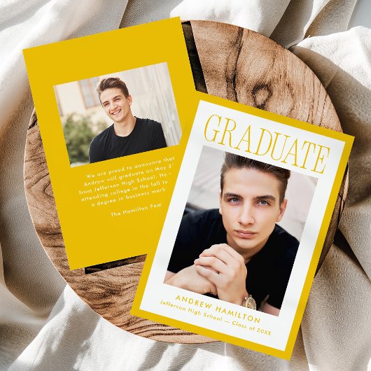 Modern Yellow Frame 2 Photo Graduation 案内状