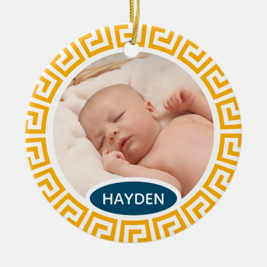 Modern Yellow Geometric Custom Photo セラミックオーナメント (正面)
