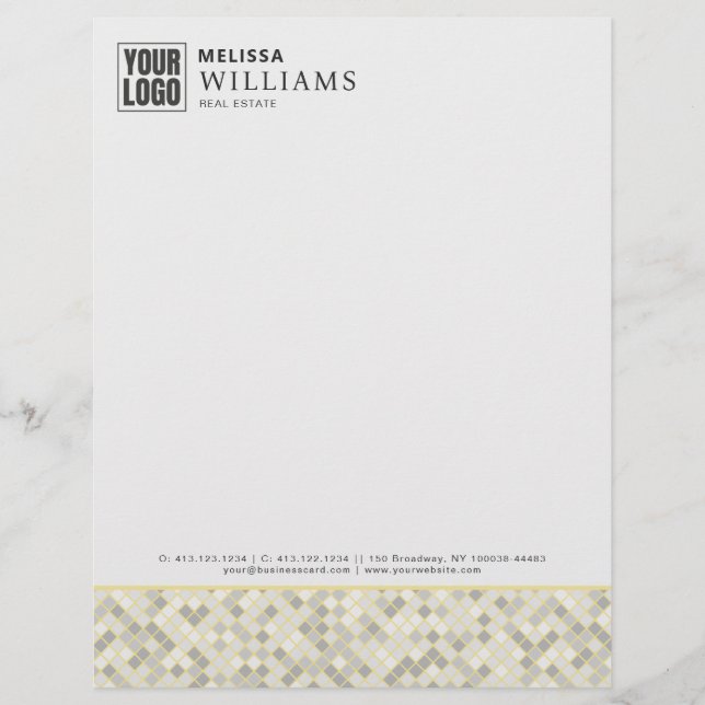 Modern Yellow & Gray Geometric Business Letterhead レターヘッド (正面)