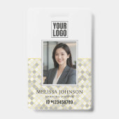 Modern Yellow & Gray Geometric Photo ID Badge バッジ (正面)