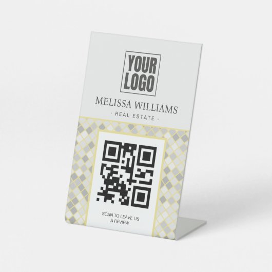 Modern Yellow & Gray Geometric QR Code Pedestal  台座サイン (正面)