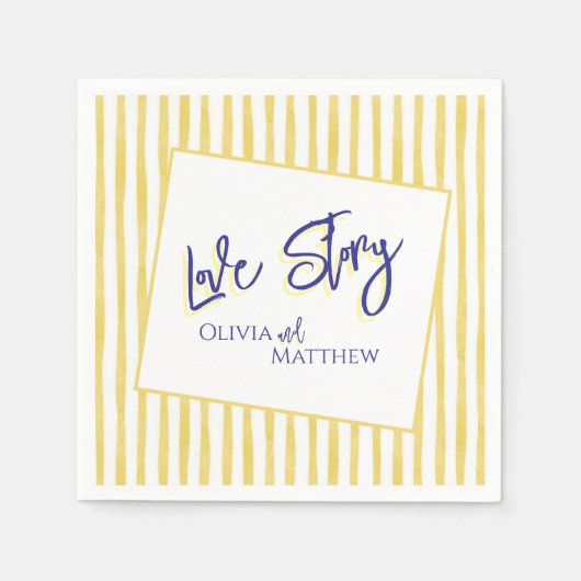Modern Yellow Hand Written Pinstripe Italy Wedding スタンダードカクテルナプキン (正面)