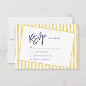 Modern Yellow Hand Written Pinstripe Italy Wedding 出欠カード (正面)