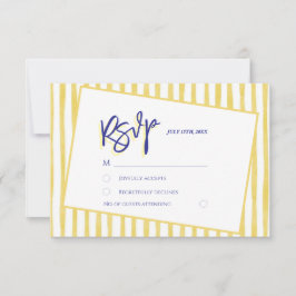 Modern Yellow Hand Written Pinstripe Italy Wedding 出欠カード