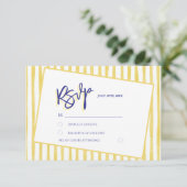 Modern Yellow Hand Written Pinstripe Italy Wedding 出欠カード (スタンド正面)